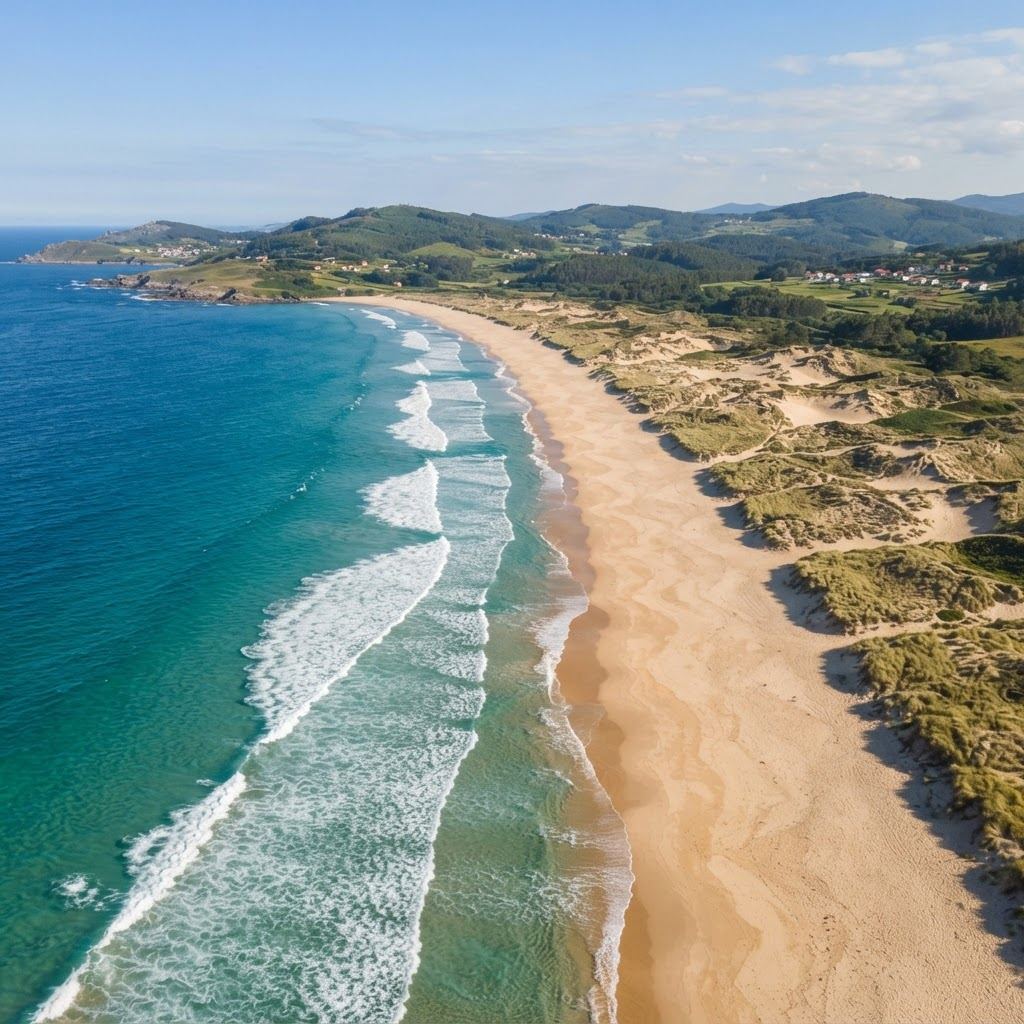 Playa de Galicia con olas turquesa