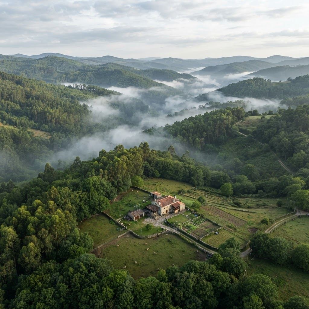 Finca de piedra entre bosques de Galicia