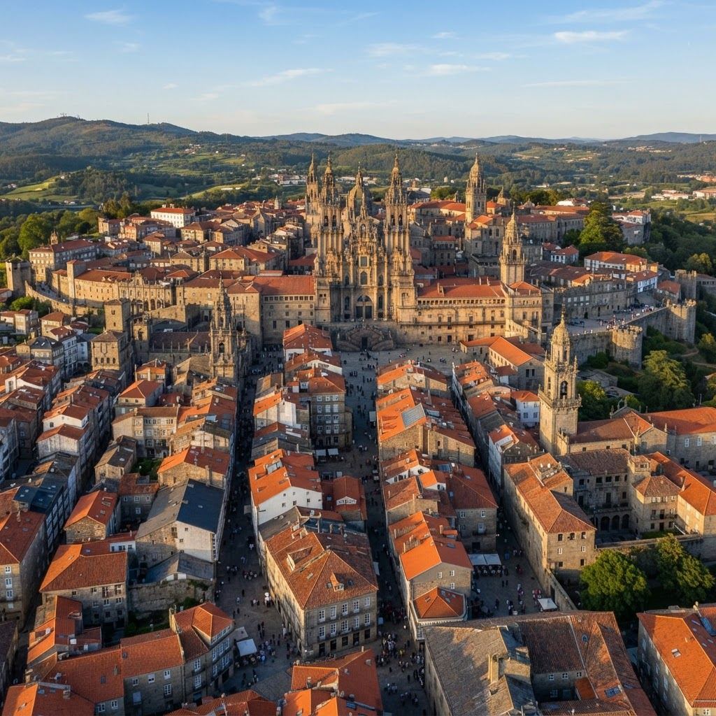 Casco antiguo gallego con tejados de teja